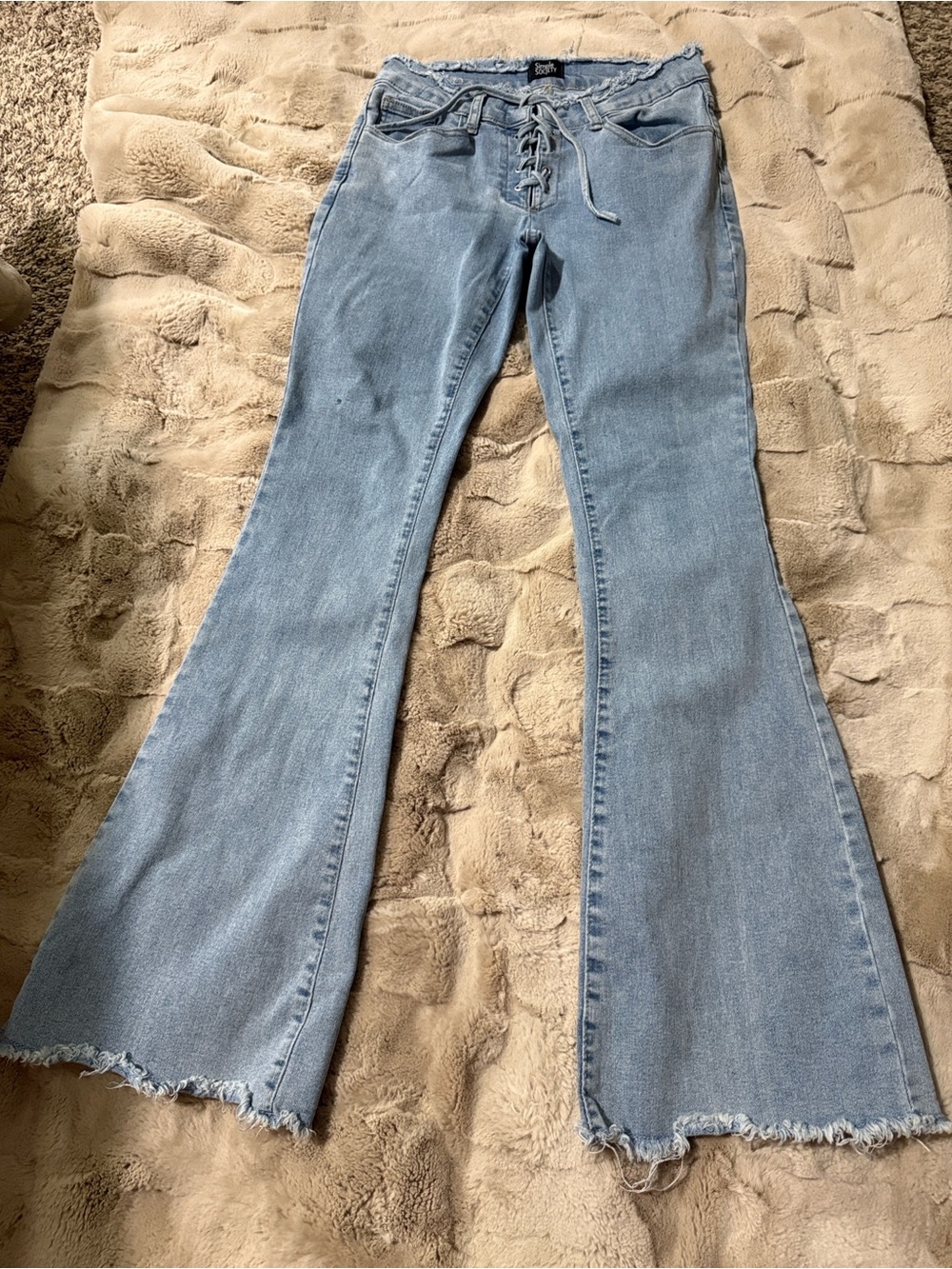 High-Rise Light Blue Lace-Up Flare Jeans for Women